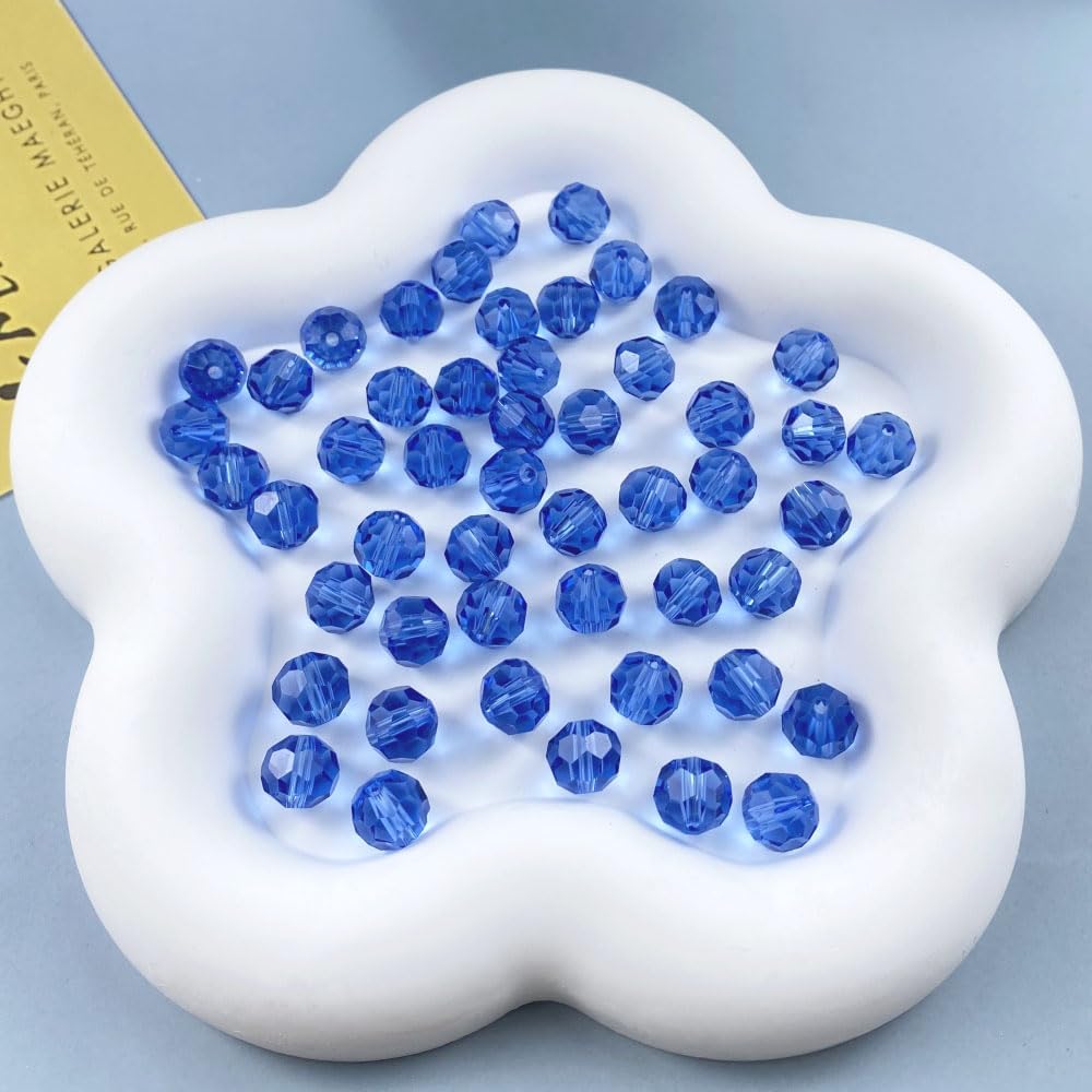 50 PCS 10mm Crystal Glass Beads Round Multiple Faceted Loose Spacer Glass Beads for DIY Handcrafte Bracelet Necklace Earring Jewelry Making(Light Sapphire)