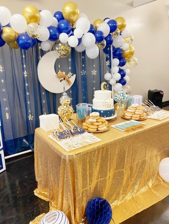 ShiDianYi Rectangular Tablecloth - Gold 90x132-Inch Sequin Overlay - Wedding, Birthday & Promotion Reception Decoration
