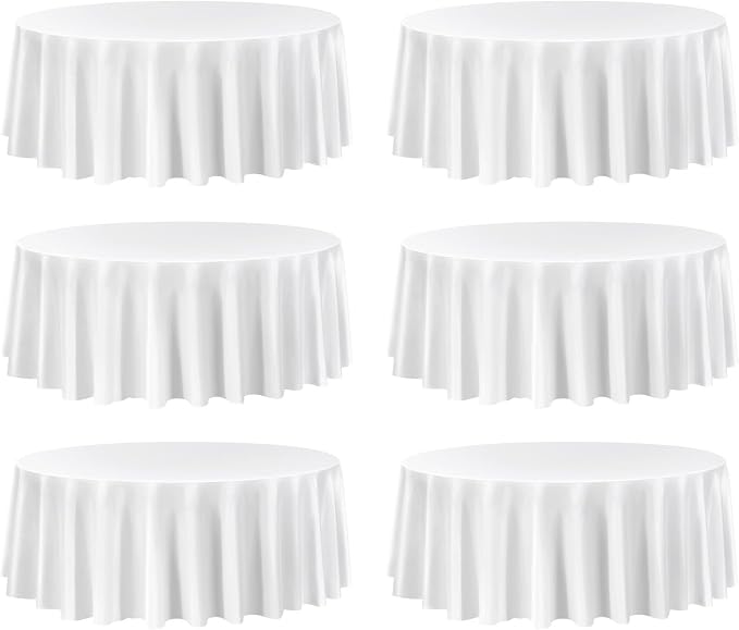 VEVOR White Round Tablecloths 6 Pack, 120 Inches in Diameter, Stain- & Wrinkle- Resistant, Machine Washable Table Clothes, Polyester Fabric Table Covers for Wedding, Party, Banquet, Formal Events