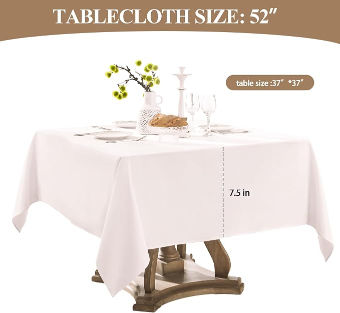 Square Tablecloth 52 x 52 Inch White 10 Pack Tablecloths Stain-Wrinkle Resistant Washable Polyester Table Cloths for Holiday, Buffet Parties, and Weddinge