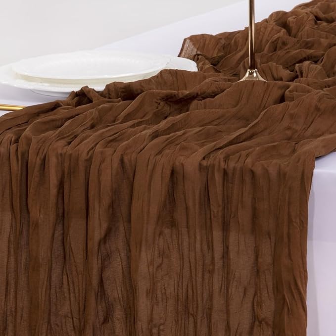 Socomi Brown Coffee Cheesecloth Table Runner Summer Boho Rustic Gauze 120 inch 10FT Cheese Cloth Sheer Runner for Wedding Party Baby Shower Birthday Home Decor Holiday Decorations