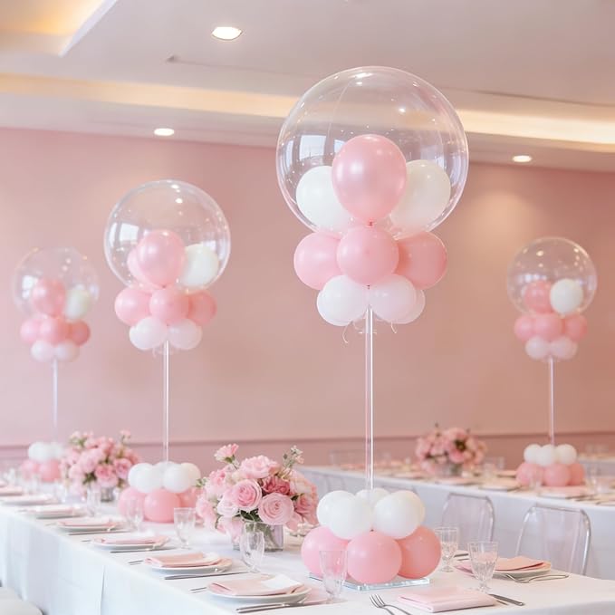 12 Pack Clear Acrylic Balloon Stand Kit, 15.75 Inch Reusable Balloon Sticks Holder With Base Perfect for Tabletop Centerpiece Party Event Decorations (15.75" 12 Pack)