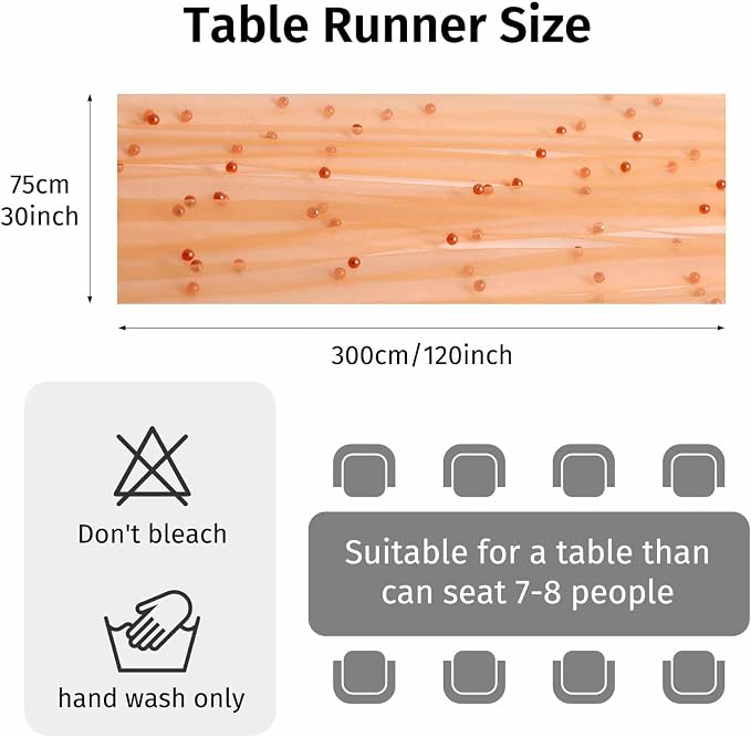 WELTRXE Pearl Table Runner Tulle 10ft, Boho Rustic Lace Table Runner 30x120 Inch for Wedding Decor Birthday Party Dining Table Cover, Orange