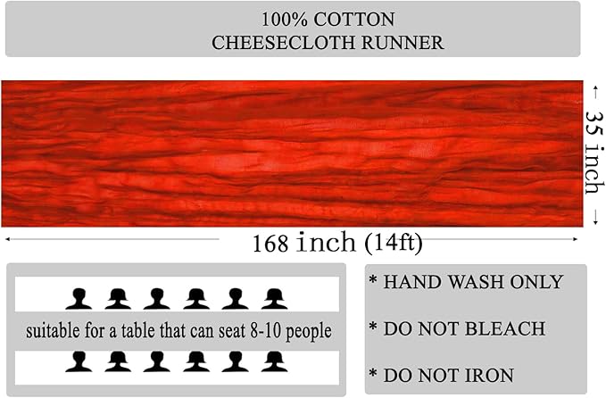 MDS Pack of 20 Cheesecloth Table Runner 35x170 Inch, 14FT Long Gauze Cheese Cloth Table Runner for Wedding Party Birthday Bridal Shower Farmhouse Garden Boho Rustic Table Decoration - Red