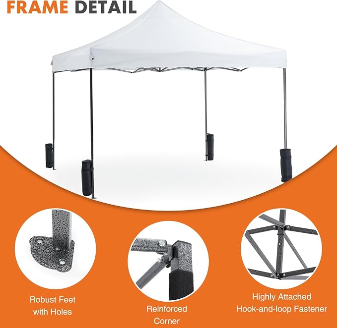 OLIXIS 10x10 FT Instant Pop Up Canopy, Waterproof Outdoor Sun Shade Tent, Heavy Duty Portable Shelter with Windproof Sand Bags for Outdoor Gatherings, Beach & Yard Events, Pure White