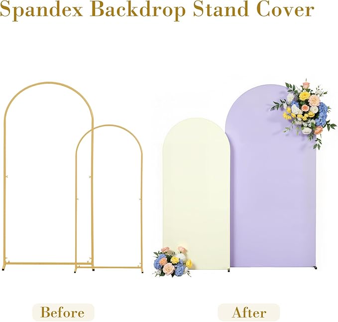 Beige and Purple Arch Cover 2 Set-7.2FT, 6FT Arch Backdrop Cover Spandex Fitted Wedding Arch Stand Covers for Bridal Shower Wedding Baby Shower Birthday Party Ceremony Photo Background Decorations