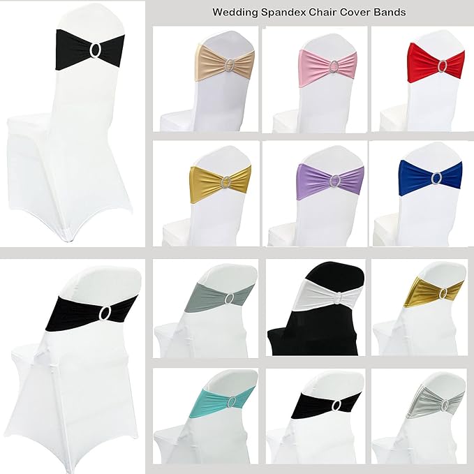 Spandex Chair Sashes Bands 50PCS Stretch Chair Ties Bows with Buckle Slider for Wedding Party Banquet Decoration (Navy Blue)…