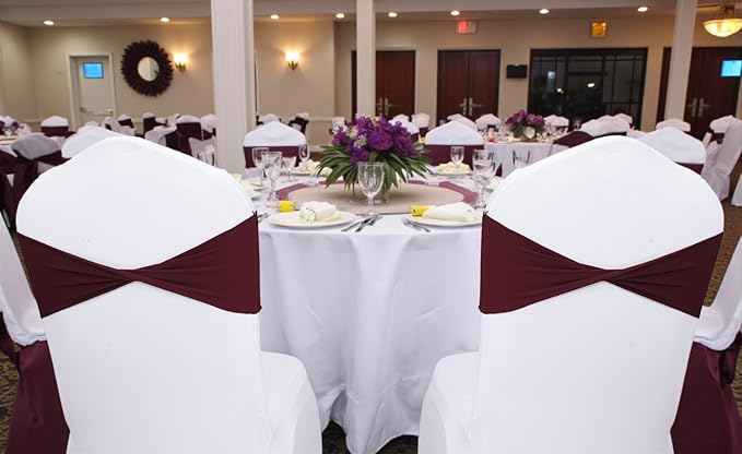 MDS Pack of 25 Spandex Chair Sashes Bows Elastic Stretch Dining Chair Bands Ties Without Slider Buckle Universal fits for Wedding Baby Shower Birthday Party Banquet Event Decoration - Burgundy