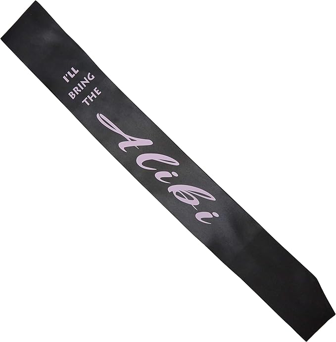 Funky Junque Bridal Sash Bachelorette Party Bridal Shower Gift - I'll Bring The - Alibi (Black/Light Pink)