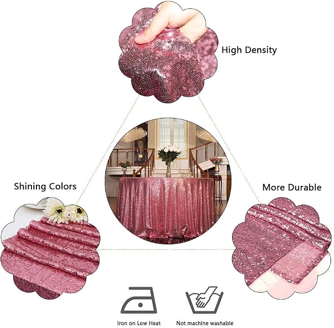 Juya Delight 50-Inch Round Fuchsia Pink Sequin Tablecloth for Wedding Birthday Party Festival Ceremony Dessert Table