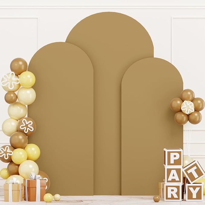 Brown Wedding Arch Cover Set of 3 Arch Cover Backdrop Fabric 6FT 6.6FT 7.2FT Khaki Arch Covers Spandex Fitted Arched Backdrop Covers for Arches for Wedding Party Ceremony Decoration