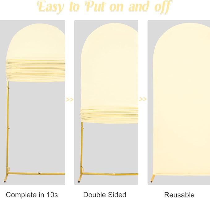 Set of 2 Wedding Arch Cover 2-Sided Round Top Spandex Fitted Arch Backdrop Cover for Birthday Party Baby Shower Wedding Arch Stand Decor(7.2FT, 6.6FT, Beige)