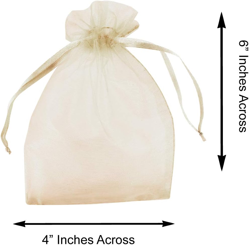 Super Z Outlet 100 Pack 4x6 Inch Mini Sheer Drawstring Organza Transparent Bags Jewelry Sack Pouches for Wedding, Party Decorations, Arts & Crafts Gifts (Ivory)