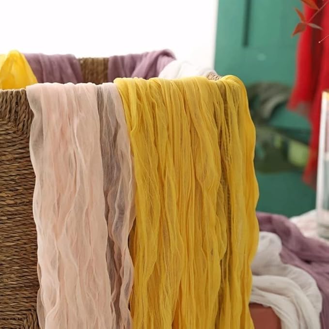 Joanlody Peach Cheesecloth Table Runner Spring Summer 10Ft Rustic Gauze Boho Cheese Cloth Table Runner for Wedding Bridal Baby Shower Decoration