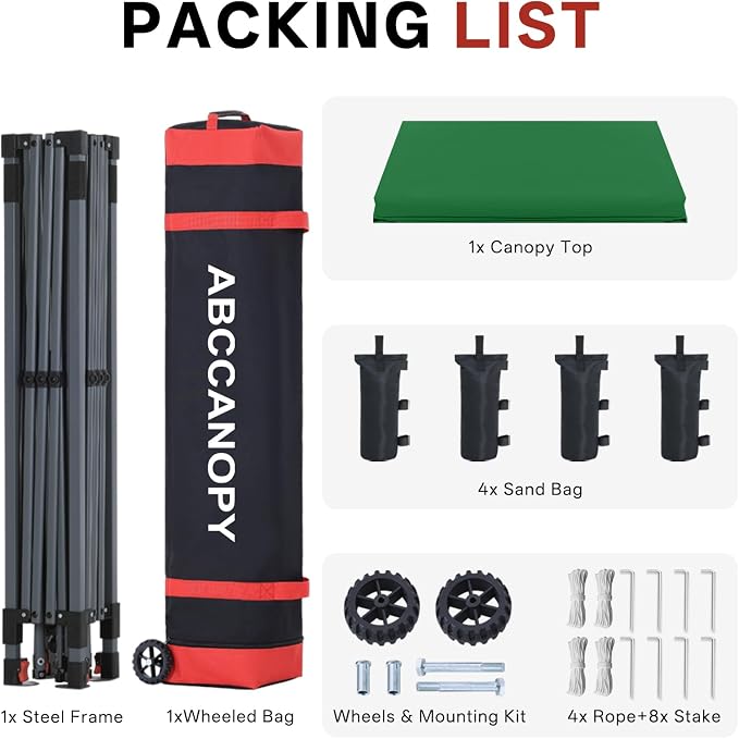 ABCCANOPY Pop Up Canopy - Outdoor Patio Portable Canopy Tent Heavy Duty for Backyard and Deck with 4 Sandbags(Green, 10x10)