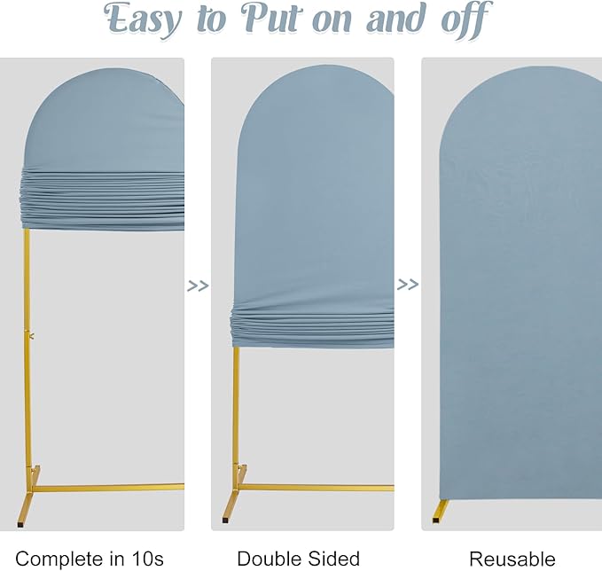 Set of 2 Wedding Arch Stand Cover Round Top Spandex Fitted Arch Cover for Baptism Birthday Party Baby Shower Wedding Arch Stand Decoration(7.2FT, 6.6FT, Dusty Blue)