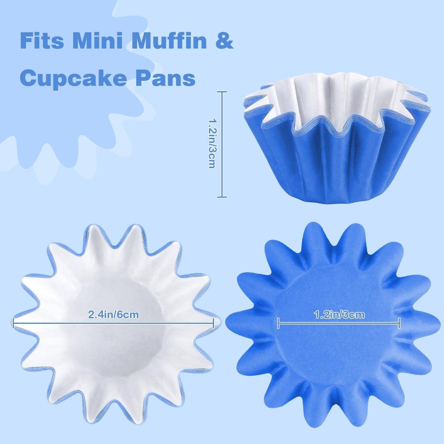 Quera 200 Pcs Grease-Resistant Mini Cupcake Liners White Blue Navy Blue Heavy Duty Paper Muffin Baking Cups for Wedding Birthday Holiday Party or Baby Shower(1.18 x 1.18 in)