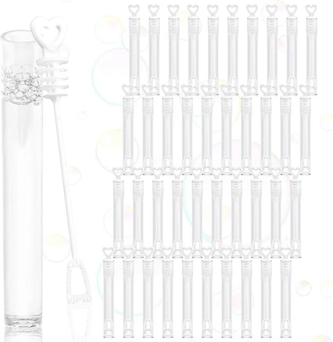 FOIMAS 40pcs Mini Wedding Bubble Wand,White Heart Bubble Wand for Guest Wedding Party Favor Bachelorette Party Valentines Day Party Decoration Supply