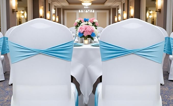 MDS Pack of 250 Spandex Chair Sashes Bows Elastic Stretch Dining Chair Bands Ties Without Slider Buckle Universal fits for Wedding Baby Shower Birthday Party Banquet Event Decoration - Blue