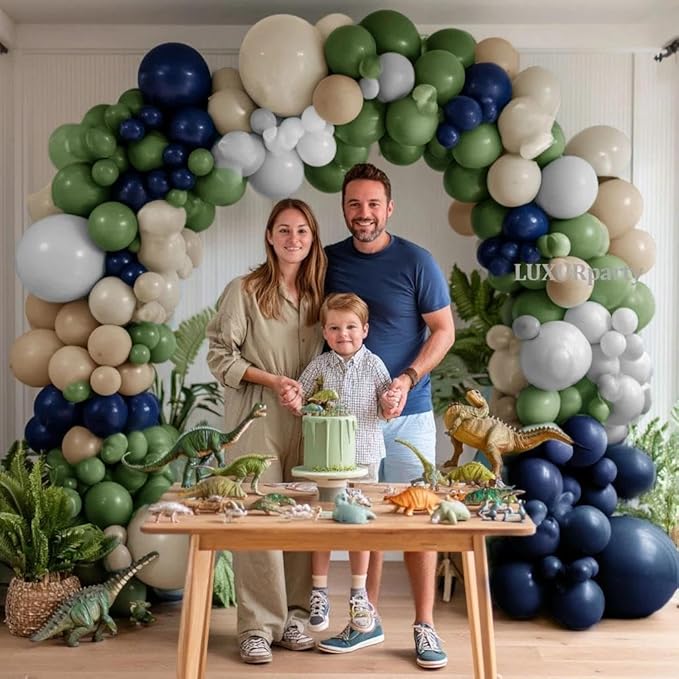 Navy Blue Green Balloon Garland Double Stuffed Sage Green Nude White Balloon Blue Tan Avocado Latex Arch Kit for Birthday Dinosaur Jungle Safari Wild Baby Shower Graduation Decorations