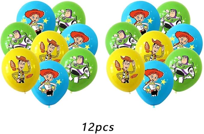 48PCS Toy Story Birthday Party Supplies Set, Including Happy Birthday Banner, Backdrop, Swirl Decorations, Balloons, Cake Topper, Cupcake Toppers, Tablecloth