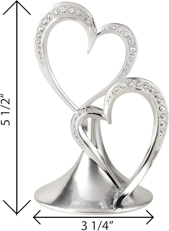 Hortense B. Hewitt Sparkling Love Double Hearts Anniversary, Engagement, Wedding Cake Topper, 5.5-Inches, Metal with Rhinestones, Silver