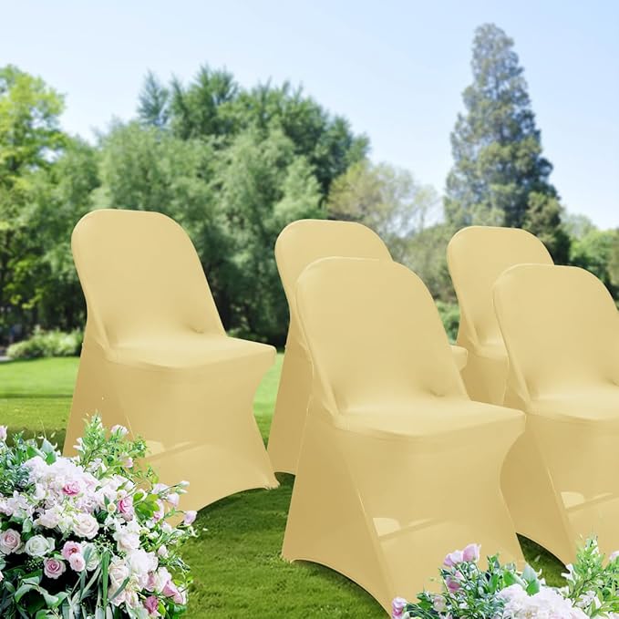Babenest Spandex Folding Chair Covers - 30 PCS Upgraded Universal Stretch Washable Fitted Chair Slipcovers Protector for Wedding, Holidays, Banquet, Party, Celebration (Champagne)