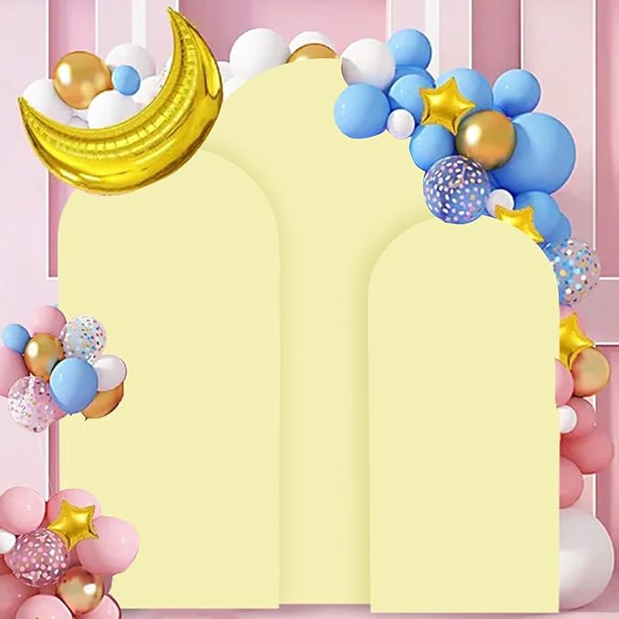 FANPROMS Wedding Arch Cover Set 5FT 6FT 7FT Yellow Spandex Arch Covers Stretchy Fabric for Birthday Party Boho Arch Stand Cover Set of 3 Round Top Arched Covering for Wedding Decorations