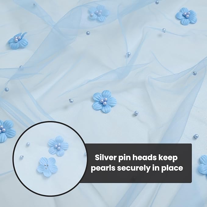 Artoid Mode Blue Flower Pearl Blue Gauze Table Runner 10FT, Seasonal Sheer Dining Holiday Wedding Birthday Baby Shower Table Decor for Home Party