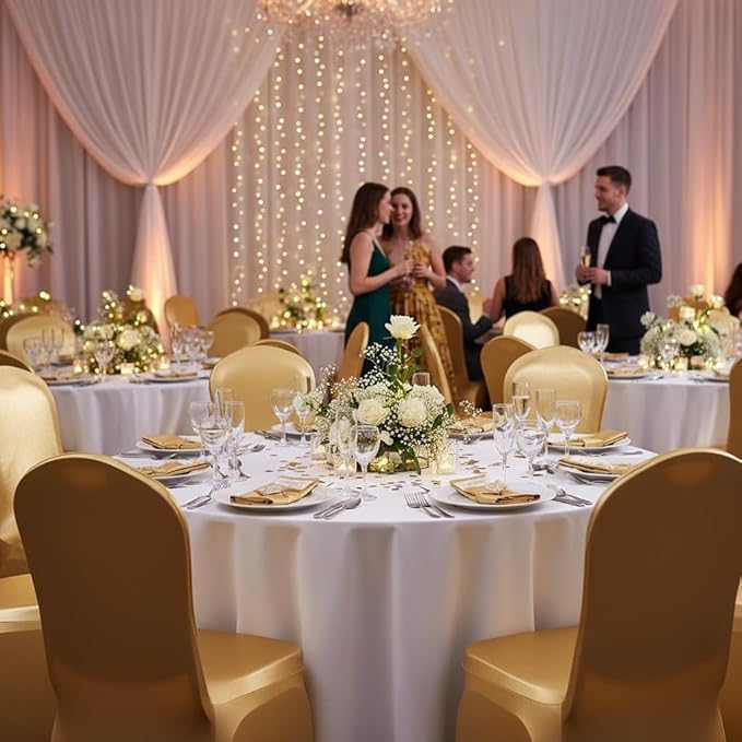 2pcs Stretch Polyester Spandex Dining Chair Cover Covers Slipcovers for Wedding Banquet Party (Metallic Gold, 2)