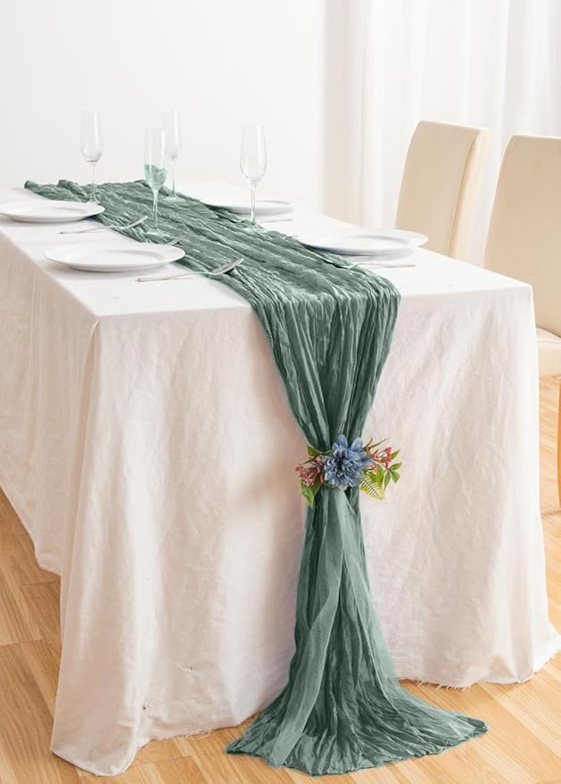20 Pack Sage Green Cheesecloth Table Runner 17x108 Inch Boho Wrinkled Sheer Romantic Gauze Cheese Cloth Table Runner Bulk Decor for Wedding, Bridal Shower, Birthday Party