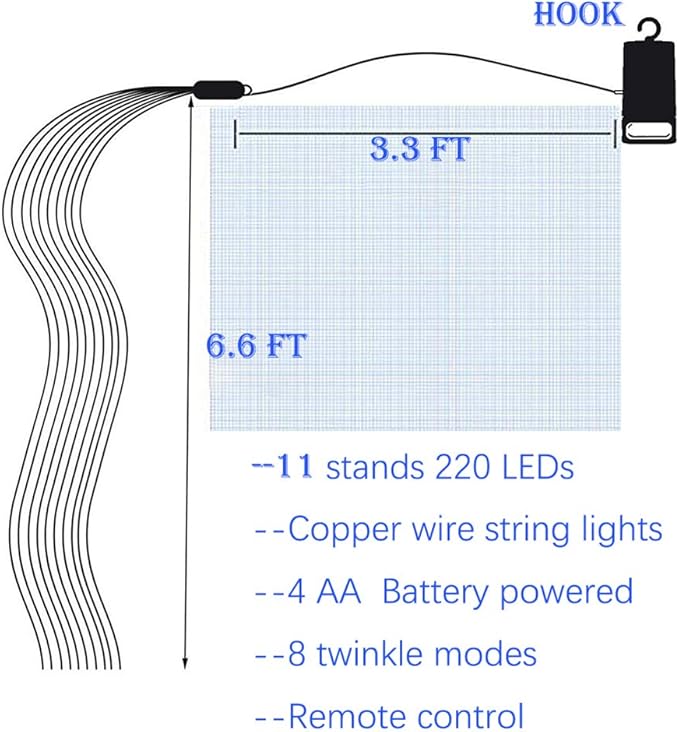 SHUKAN 220 LED Firefly Bunch Lights Battery Operated, 8 Flashing Modes Waterproof Copper Wire Waterfall Lights, Remote Controlled Timer and Hooks, Fairy Lights for Indoor Outdoor Decor (Warm White)