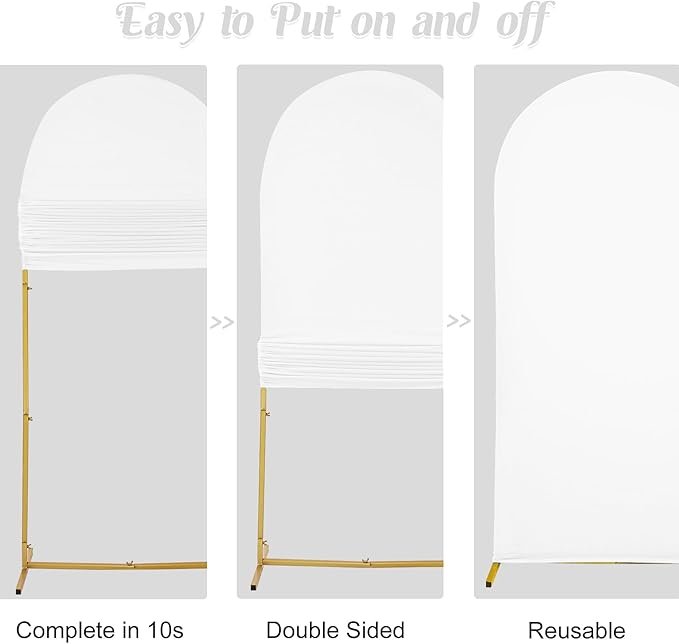 Set of 2 Wedding Arch Cover 2-Sided Round Top Spandex Fitted Arch Backdrop Cover for Birthday Party Baby Shower Wedding Arch Stand Decor(7.2FT, 6FT, White)