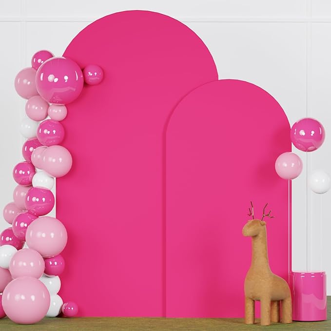 FANPROMS Set of 2 Wedding Arch Cover 6FT 7.2FT Hot Pink Arched Backdrop Cover Chiara Round Top Arch Covers Backdrop Fabric Spandex Fitted Arch Covers for Arches Stands for Wedding Baby Shower Decor