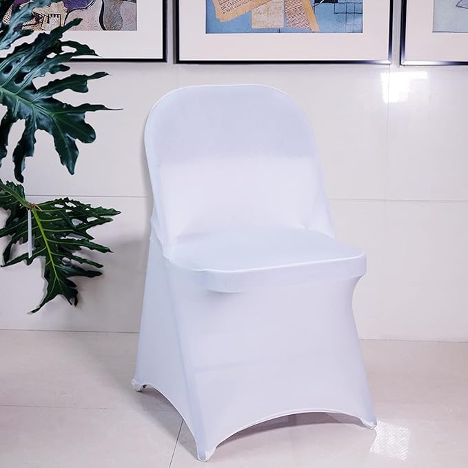 Babenest 100PCS Spandex Folding Chair Covers, Upgraded Universal Stretch Washable Fitted Chair Slipcovers Protector for Wedding, Holidays, Banquet, Party, Celebration (White)