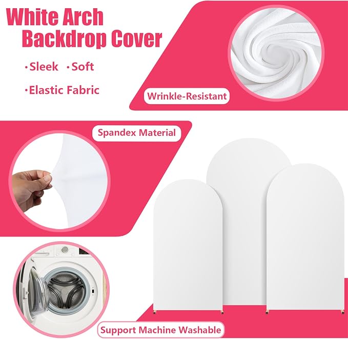 Arch Backdrop Stand and White Cover Set of 3(7.2FT/6.6FT/6FT),Wedding Arch Backdrop Stand,Balloon Arch Stand Metal Frame for Wedding Birthday Baby Shower Party Garland Ceremony Decor