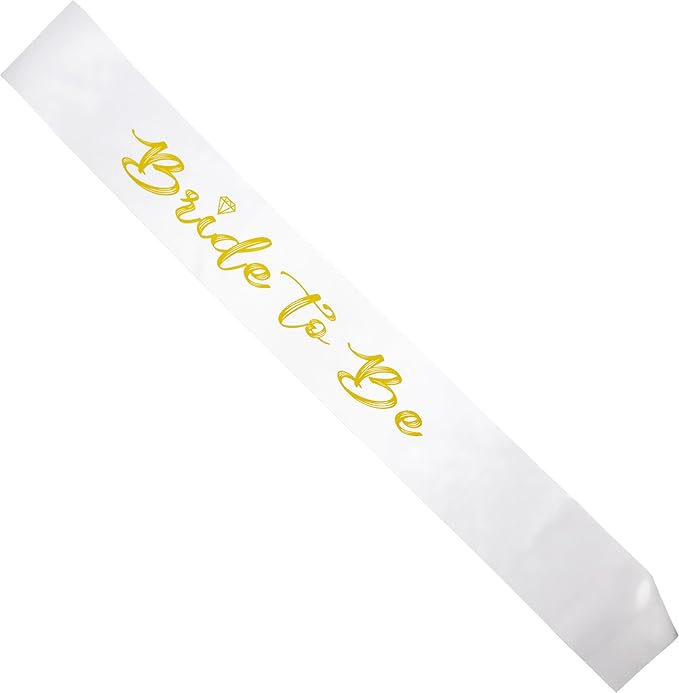 Funky Junque Bridal Sash Bachelorette Party Bridal Shower Gift - Bride to Be (White/Gold)