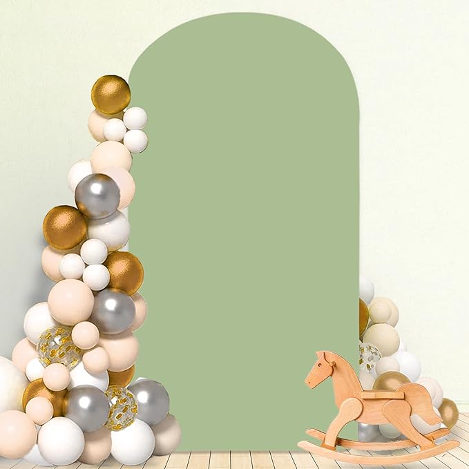 MODFUNS 7.2ft Arch Cover Sage Green Spandex Arch Backdrop Cover Fitted Arch Covers Stretchy Backdrop 2-Sided Arch Stand Covers Chiara Wall Covering for Wedding Party Prom Banquet Reception