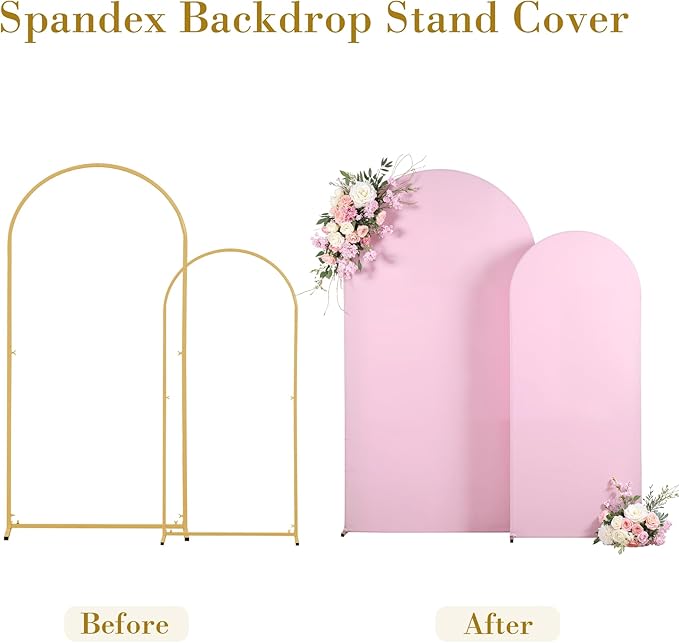 Pale Pink Arch Cover 2 Set-7.2FT and 6FT Arch Backdrop Cover Spandex Fitted Wedding Arch Stand Covers for Baby Shower Girls Birthday Party Bridal Shower Wedding Banquet Photo Background Decorations