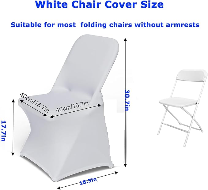 30Pcs Spandex White Chair Covers for Party, Stretch Folding Dinner Chair Cover for Wedding Party Banquet