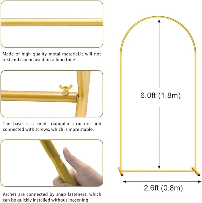 DDMY Arch Backdrop Stand, Gold Metal Balloon Arch Stand 6FT for Wedding Ceremony Birthday Party Baby Shower Graduation Ceremony Photo Backdrop Other Occasions Decoration