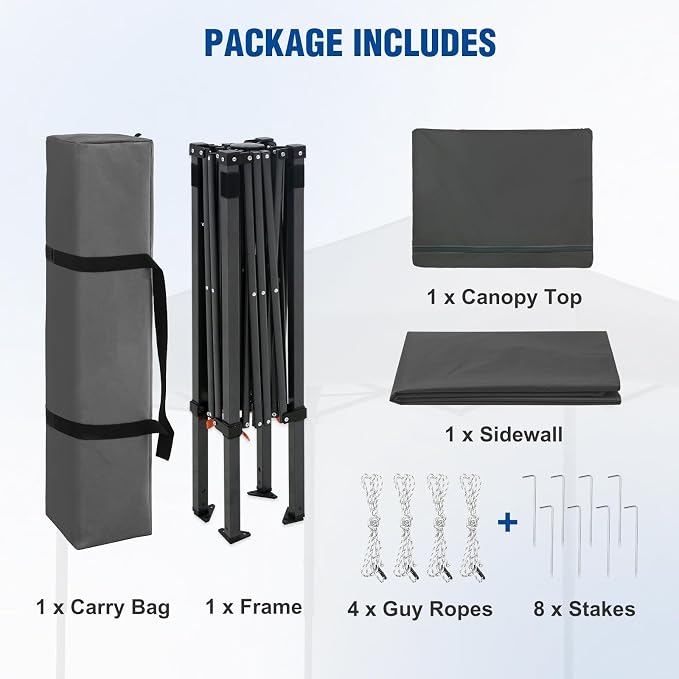 6x4 Pop Up Canopy Tent with One Wall Panel, Instant Portable Beach Canopy, Outdoor Tent with Carry Bag for Camping, Sports, Tailgating, Events, Dark Gray