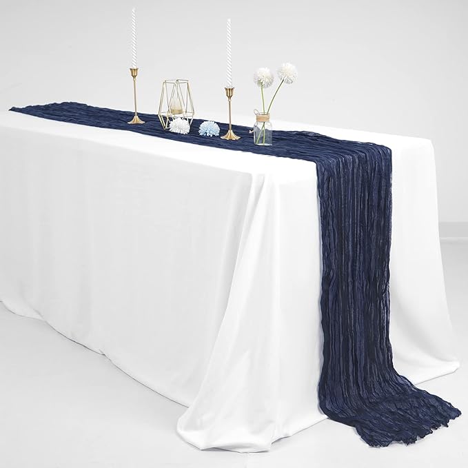 10 Pcs Navy Blue Cheesecloth Table Runner 10FT, Gauze Table Runner for Wedding Reception Sheer Bridal Shower Birthday Party Boho Table Decoration, Rustic Romantic Wedding Runner