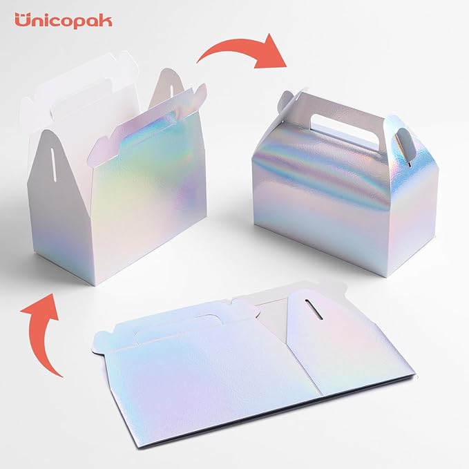 UnicoPak 30 Pack Iridescent Party Favor Bag Boxes, Goodie Favor Boxes for Treats Cookies Candies, Ideal for Theme Birthday Party, 6.5x3.5x3.5 Inches