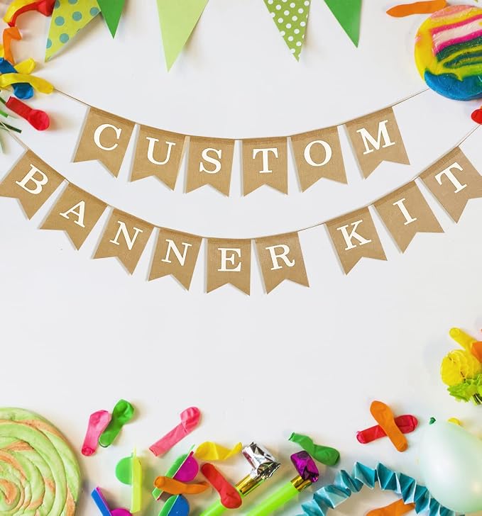 Custom Banner Kit with Holiday Banners and Picture Flags, 109 Imitation Burlap Flags, Includes 95 Printed Letters, Numbers & Symbols, DIY, String & Needle