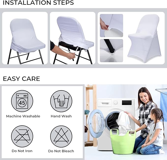 Babenest Spandex Folding Chair Covers - 30PCS Upgraded Universal Stretch Washable Fitted Chair Slipcovers Protector for Wedding, Holidays, Banquet, Party, Easter Celebration (White)