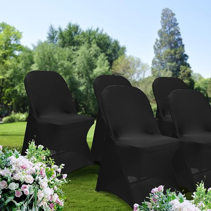 Babenest Spandex Folding Chair Covers - 50 PCS Halloween Upgraded Universal Stretch Washable Fitted Chair Slipcovers Protector for Wedding, Holidays, Banquet, Party, Celebration (Black)