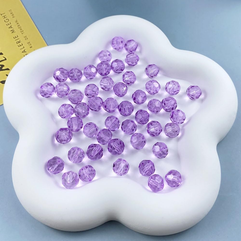 400 PCS 4mm Crystal Glass Beads Round Multiple Faceted Loose Spacer Glass Beads for DIY Handcrafte Bracelet Necklace Earring Jewelry Making(Purple)