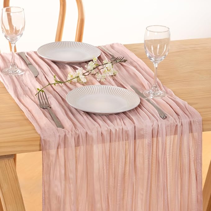 MLMC 8 Pack Pink Table Runner Boho Dusty Pink Cheesecloth Table Runner 10ft Gauze Cheese Cloth Decor 35x120 Inches for Mothers' Day Wedding Bridal Baby Shower Birthday Party Decor