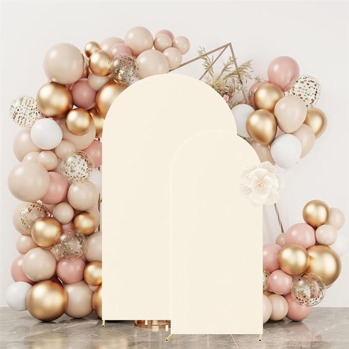 HAINARverS Set of 2 Wedding Arch Cover 6FT,7.2FT Spandex Fitted Stretchy Arch Stand Covers,2 Sided Round Top Chiara Backdrop Cover for Birthday Party Banquet Baby Shower Arch Decoration(Beige)